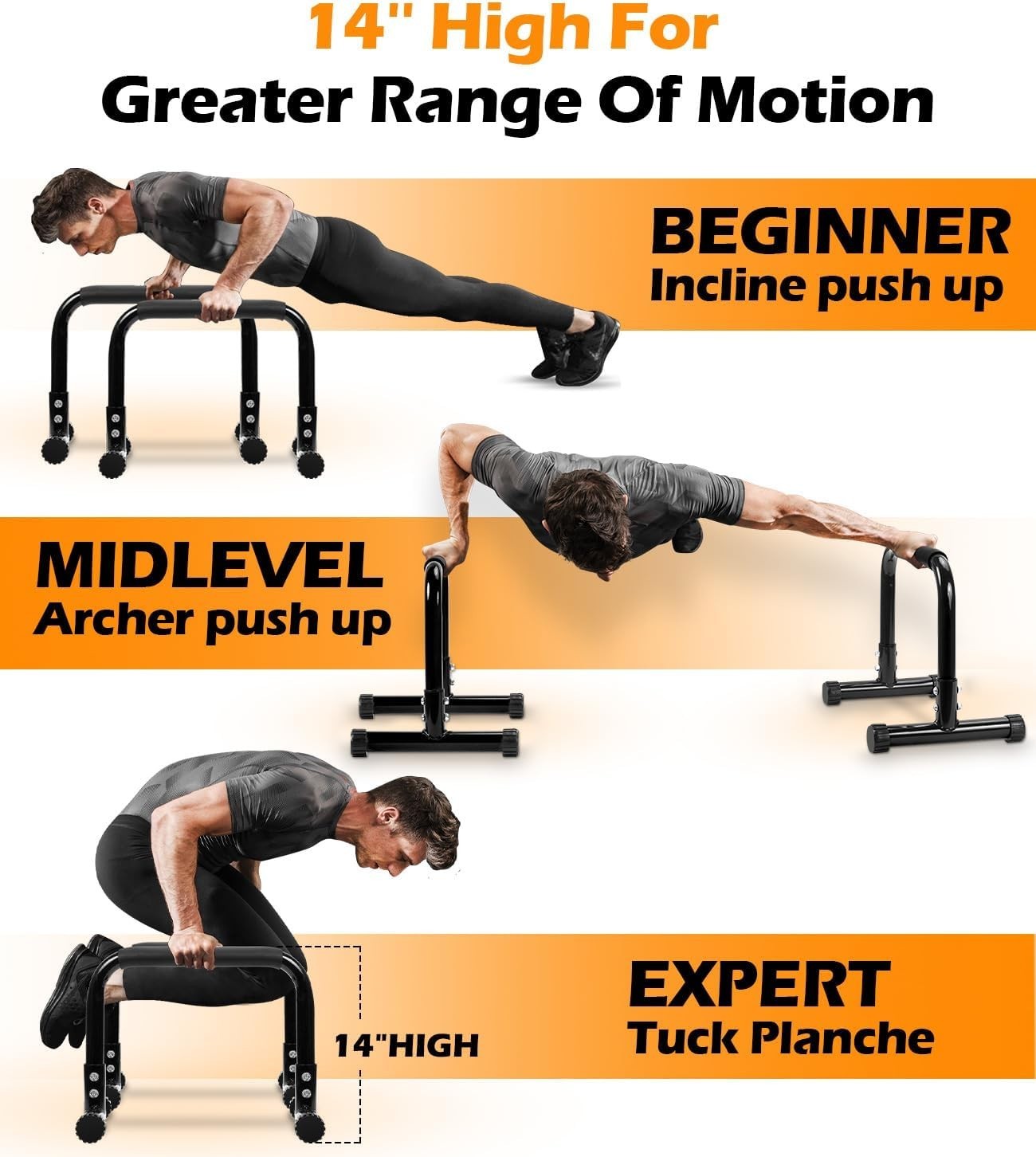 Heavy-Duty Push Up Bar Steel Calisthenics Parallettes Bar for L-Sit Dip Home Gym