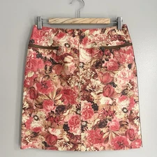 W By Worth Leather Mini Skirt Zip Pockets Pink Floral Size 2 NWT 29 Waist *note