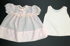 Vintage Pink Sheer, Lace Baby Girls Dress  Slip size see measurements