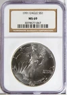1991 American Eagle Silver Dollar $1 MS69 NGC