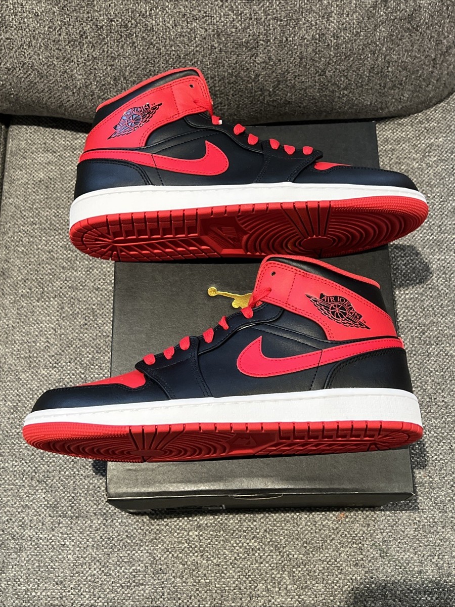 Size 10 - Air Jordan 1 Mid Black/ Fire Red-White DQ8426-060 | eBay