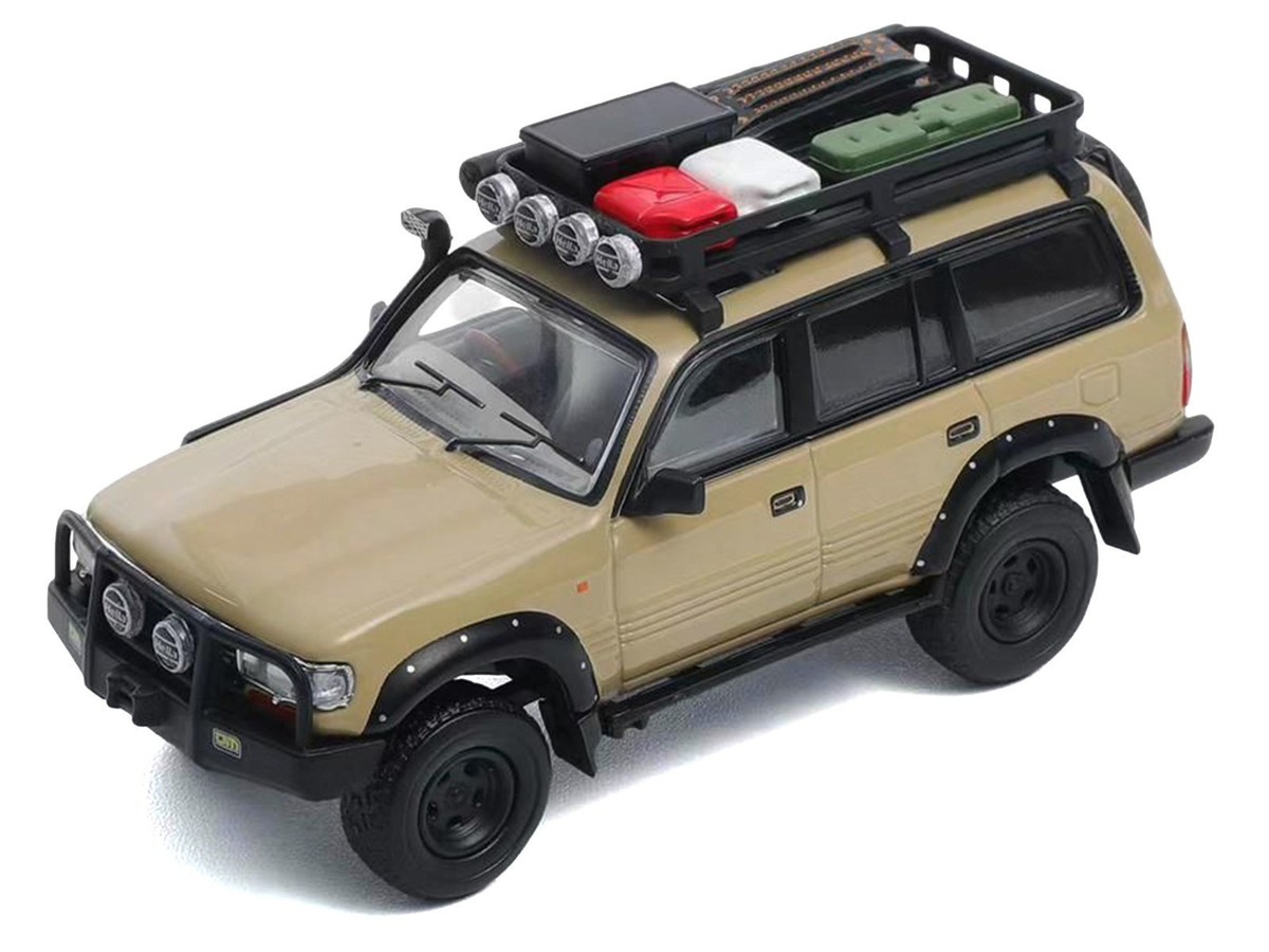 1/64 Toyota LC80 SUV モデル ルーフラック付き TOYOTA LAND CRUISER 80 RHD BEIGE W/ROOF RACK 1/64 DIECAST CAR BY