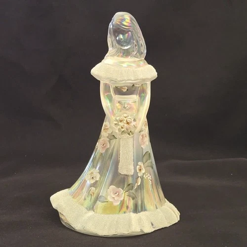 Art Glass Bridesmade Figurine Fenton Iridescent Girl Handpainted Signed C Mackey
