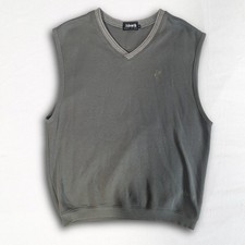 Vintage Ashworth Sage Green V-Neck Cotton Sweater Vest Mens Medium Made in USA