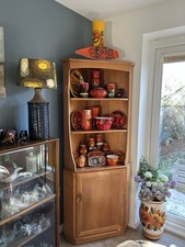 Ercol windsor blonde elm retro mid century corner display cabinet unit 