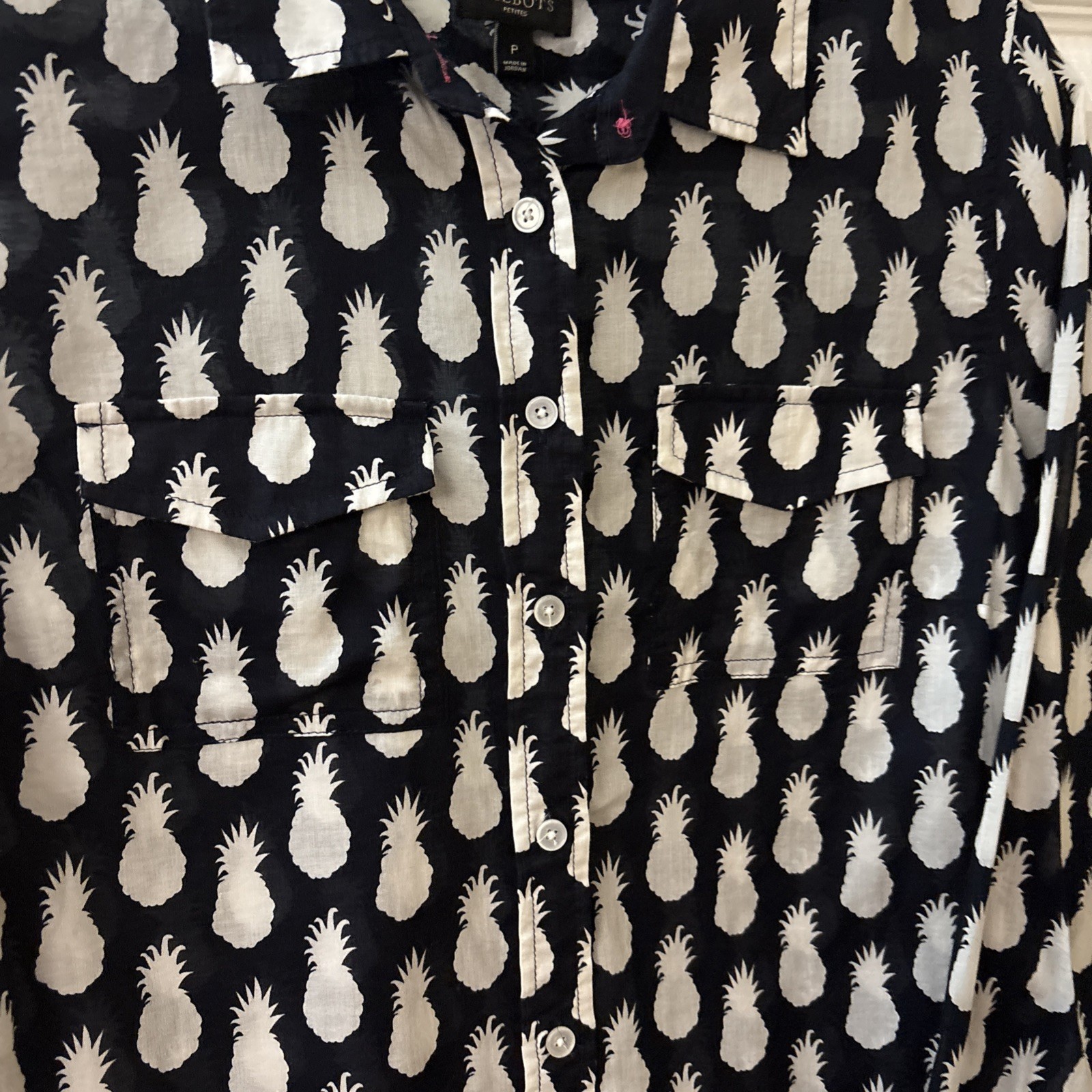 talbots petite small button up top Pineapple Navy - image 3