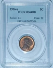 1916 S PCGS MS64RB Red and Brown Lincoln Wheat Cent