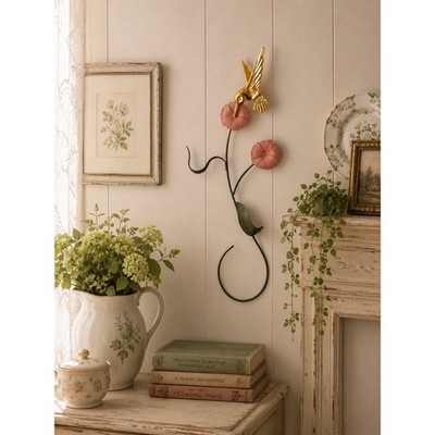 Vintage Home Interiors Metal Hummingbird Wall Sculpture Floral Wall Decor 19''
