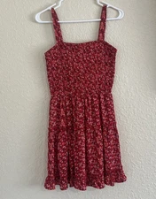 Sienna Sky Womens Mini SunDress Red Floral Wide Strap Smocked Fit Flare Size S