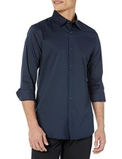 AMAZON ESSENTIALS MEN'S SLIM FIT LONG SLEEVE DRESS SHIRT - SIZE: MEN L - NAVY