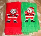 Vintage Christmas Embroidered Finger Towels Set of 2 Santas — photo 1