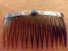 NAVAJO 925 Sterling Silver - Vintage Turquoise Hair Comb Clip.