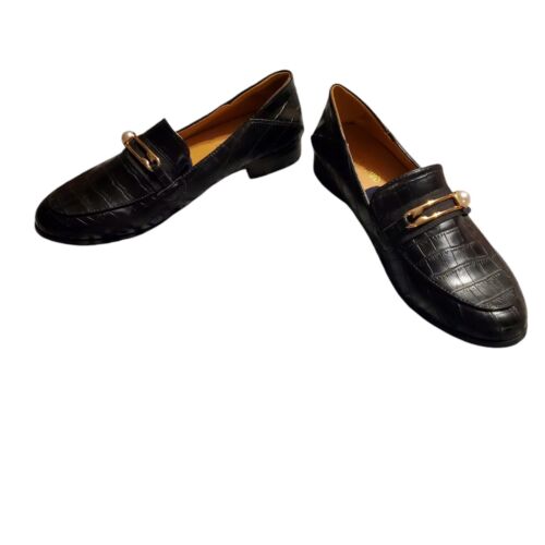 Dream Pairs Women 9 Black Loafer Shoes Vegan Faux Leather Alligator Pattern NWOT - Picture 4 of 11