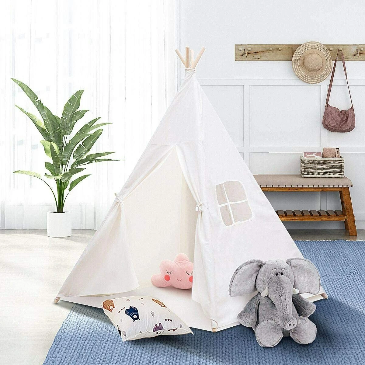 Canvas Kids Teepee Indian Tent Large Indoor Outdoor Childs Play House White UK