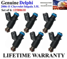 Set of 6 Genuine Delphi Fuel Injectors For 2006-2011 Chevrolet Impala 3.5L