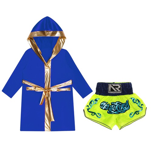 Kids Boys Robe+Shorts Metallic Trim Costume Theme Party Boxing Outfit Soft Gold - Picture 67 of 87
