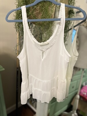 Abercrombie & Fiftch White Sheer Tank One Button Tiered Romantic Cottagecore