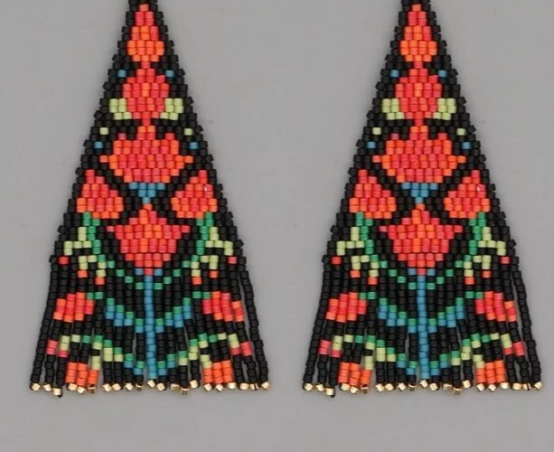 Pendientes Tribales Nativos Grandes Boho Americanos Semilla Cuentas Hecho a Mano Pendiente Foto 4 de 4