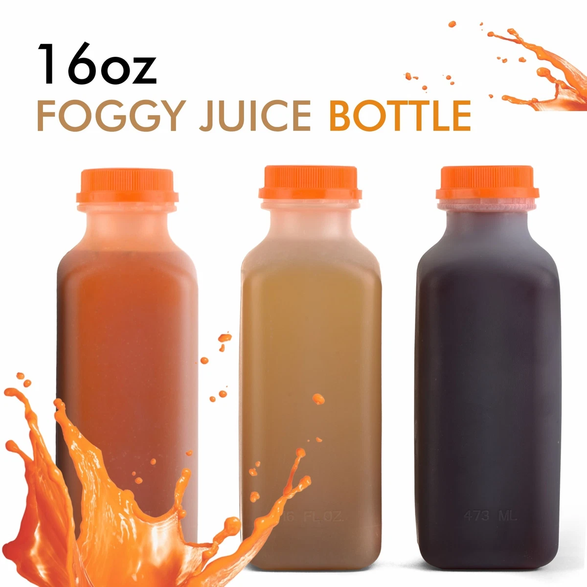 16-OZ Square Plastic Juice Bottles - Cold Pressed Clear Food Grade PET  Bottles with Tamper caps