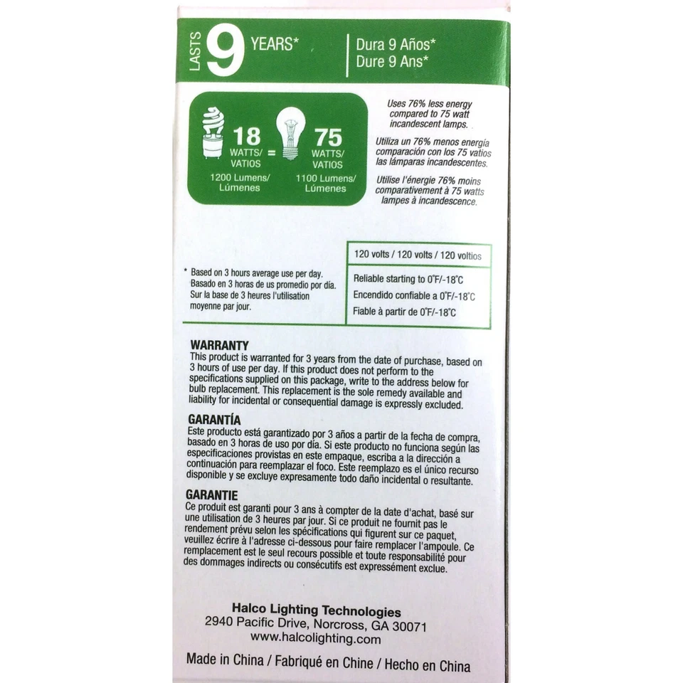 Halco 18W T2 Spiral 2700K GU24 ProLume CFL18/27/GU24 18w 120v CFL Warm White  La - Image 4 of 4