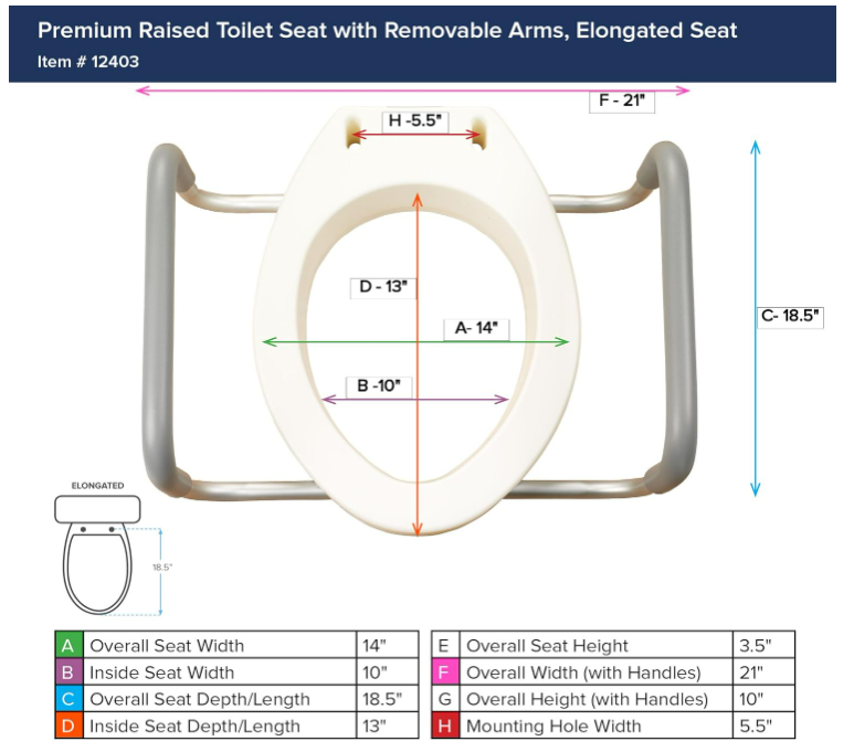 Drive Medical 3.5in Toilet Seat Riser w Removable Arms Elongated (12403