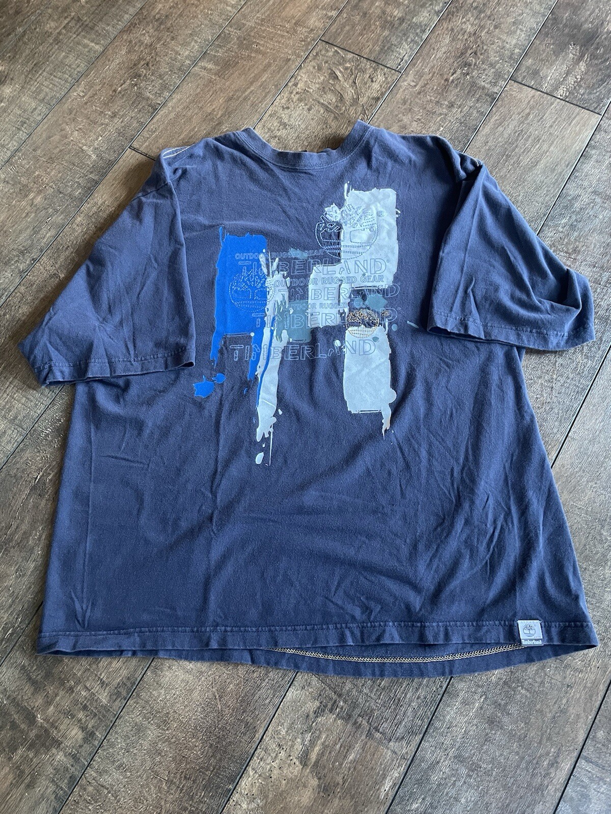 Vintage 90s Faded Timberland Outdoor Rugged Gear XL Heavy Duty Blue Logo T-Shirt