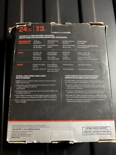 Rocketfish RF-HG24501 Black 24ft 4K, UltraHD & HDR In-Wall Rated Male HDMI Cable - Picture 2 of 3