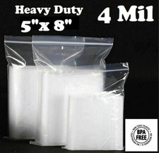 100 - 5" x 8" ZIP SEAL TOP LOCK BAGS CLEAR 4 MIL PLASTIC RECLOSABLE BAGGIES