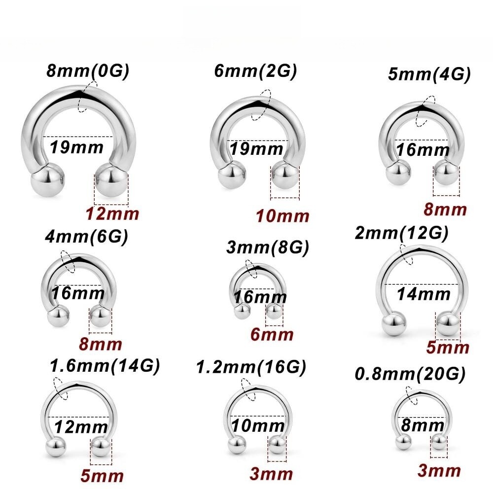 Large Gauges Steel Horseshoe Septum Nose Ear Eyebrow Lip Ring Piercing