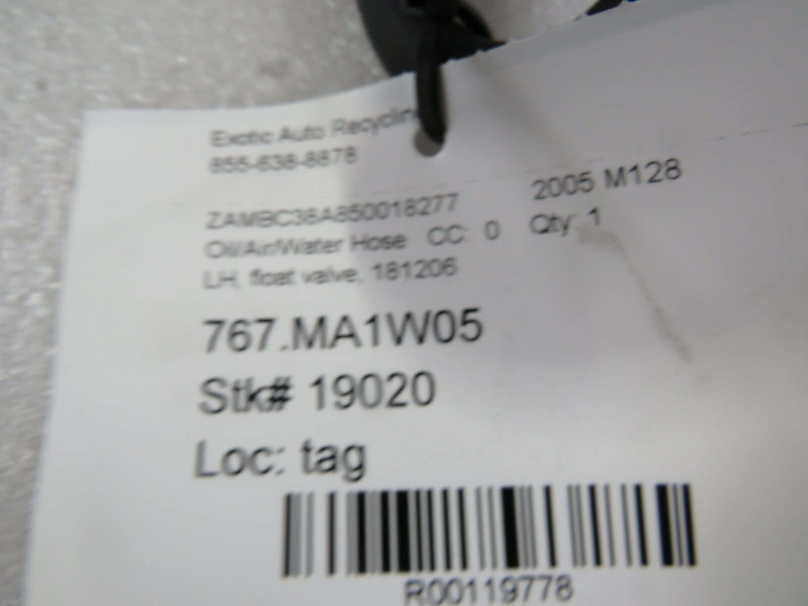Maserati M138 Coupe, LH Float Valve, Used, P/N 181206