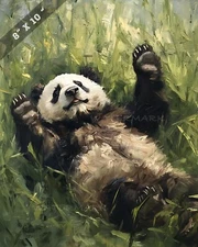 8x10 Matte Print - Playful Panda Rolling in Green Grass