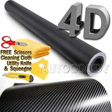 120"x60" Premium 4D Gloss Black Carbon Fiber Vinyl Wrap Bubble Free Air Release