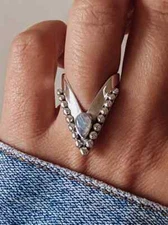 Moonstone Chevron Ring925 Sterling Silver Band &Statement Handmade Ring All size
