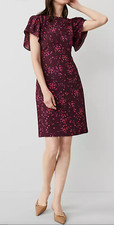 NEW ANN TAYLOR PLUM ROSE FLORAL FLARE DRESS SZ 4