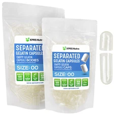 XPRS Nutra- Size 00 Separated Clear Empty Gelatin Capsules Gelcaps Pills