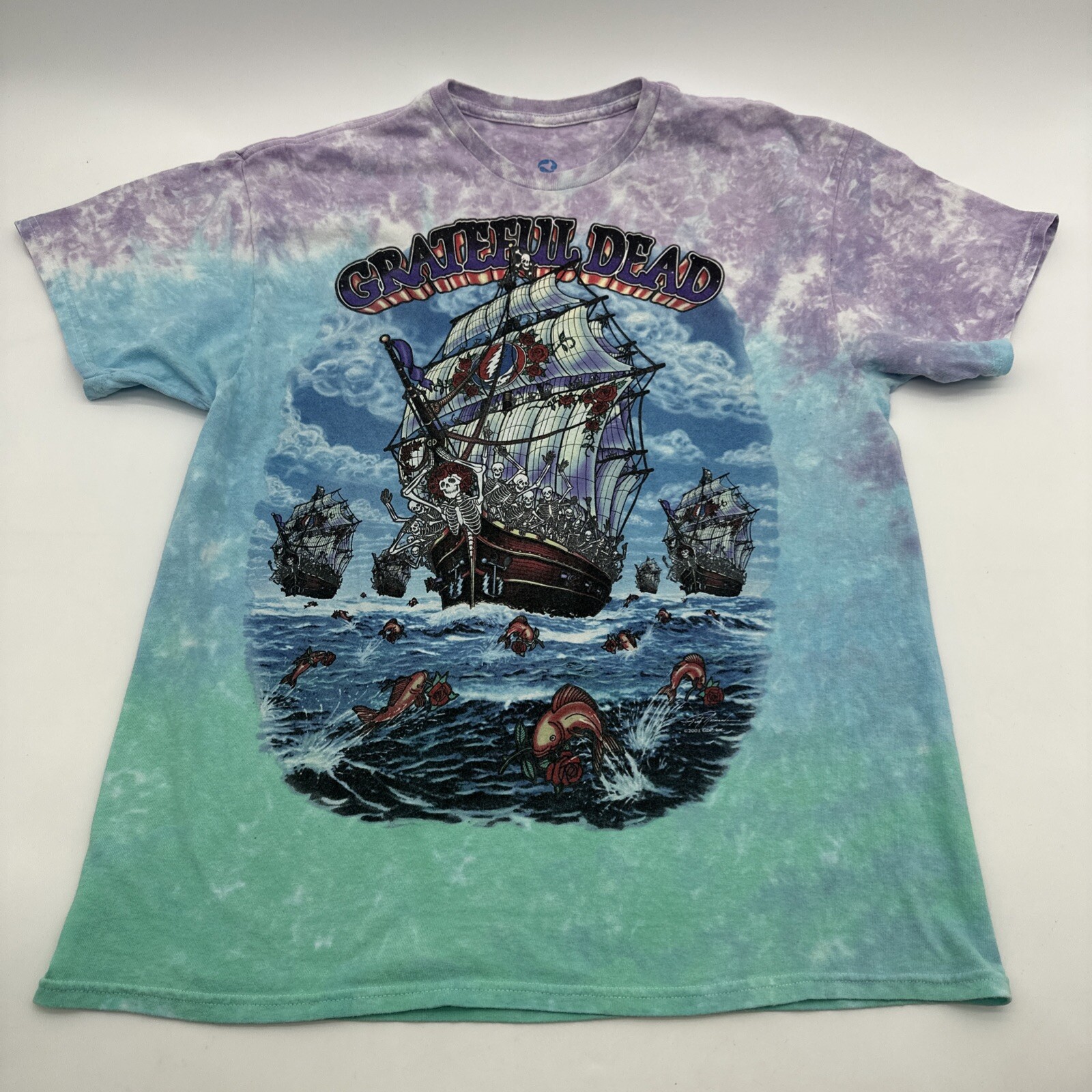 Grateful Dead Ship of Fools 2001 Graphic Print T-Shirt for Men - Liquid Blue Style #22103
