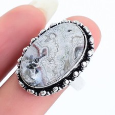 Crazy Lace Agate Gemstone Handmade Ethnic Silver Jewelry Ring Size 8 RRJ16949