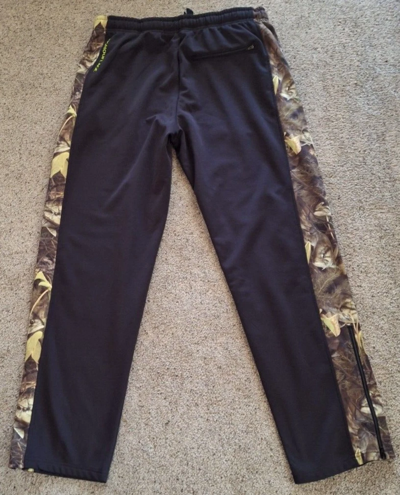 Fishouflage Fishing Black Camo Sweatpants Pockets Zippered Legs Sz XL 36/40x 33