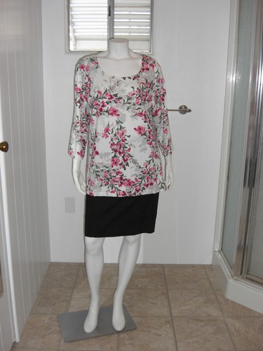 Karen Scott Damen rosa/grau Blumenmuster 3/4 Ärmel Stretch Strick Top Gr. 2X