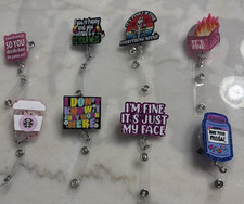 Badge Reel Retractable ID Badge Holders 8 Pieces Funny Nurse Badge Clips NEW