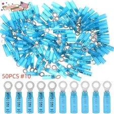 50PCS Wire Crimp Connectors Waterproof Heat Shrink Ring Terminals 16-14AWG 10