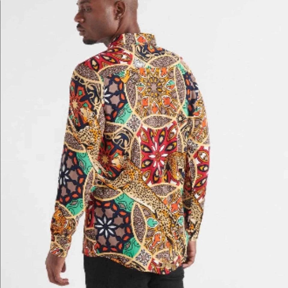 Reason casual button down mens sz M funky retro animal print Cheetah - Image 2 of 4