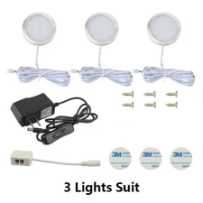  3Packs Under Cabinet LED Lighting Kitchen Counter Closet Puck Light Lamp W/Plug