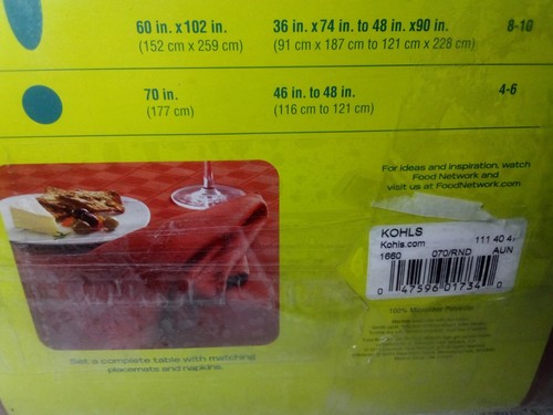 Food Network microfiber tablecloth Burgundy red 70" Round New - Picture 6 of 10