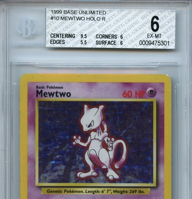 Mewtwo #10 Pokemon Base Unlimited Variant BGS 6 EX-MT+ Holo