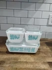 Vtg Pyrex Turquoise Amish Butterprint Refrigerator Dish Set of 4 (7-Pcs.)