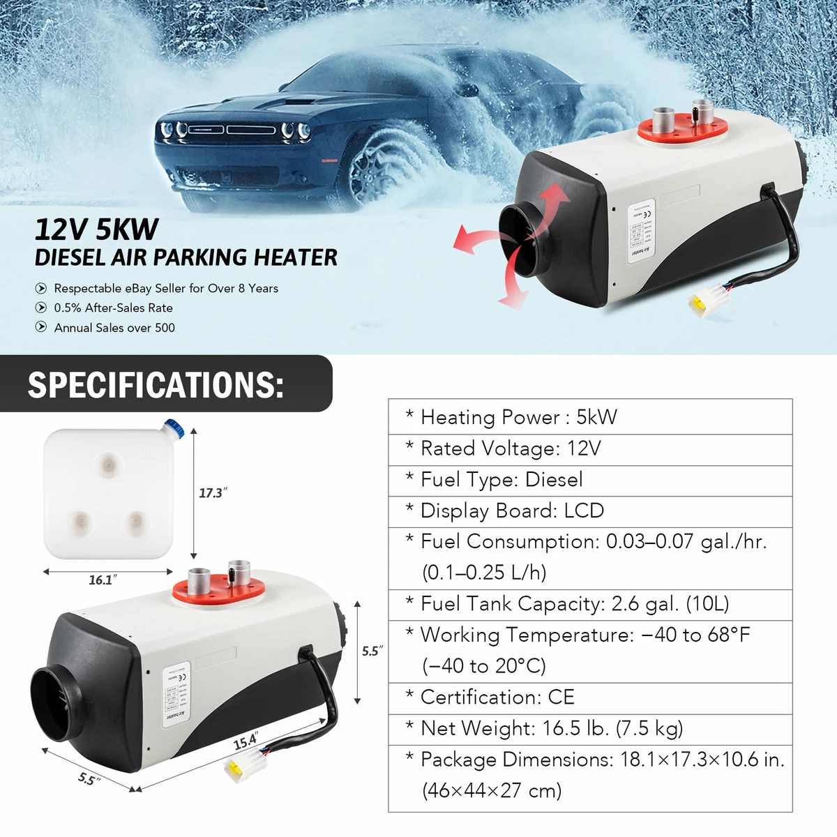 5KW 12V Air Diesel Heater w/ LCD Switch Car Boat Truck Quiet Parking Heater  | eBay