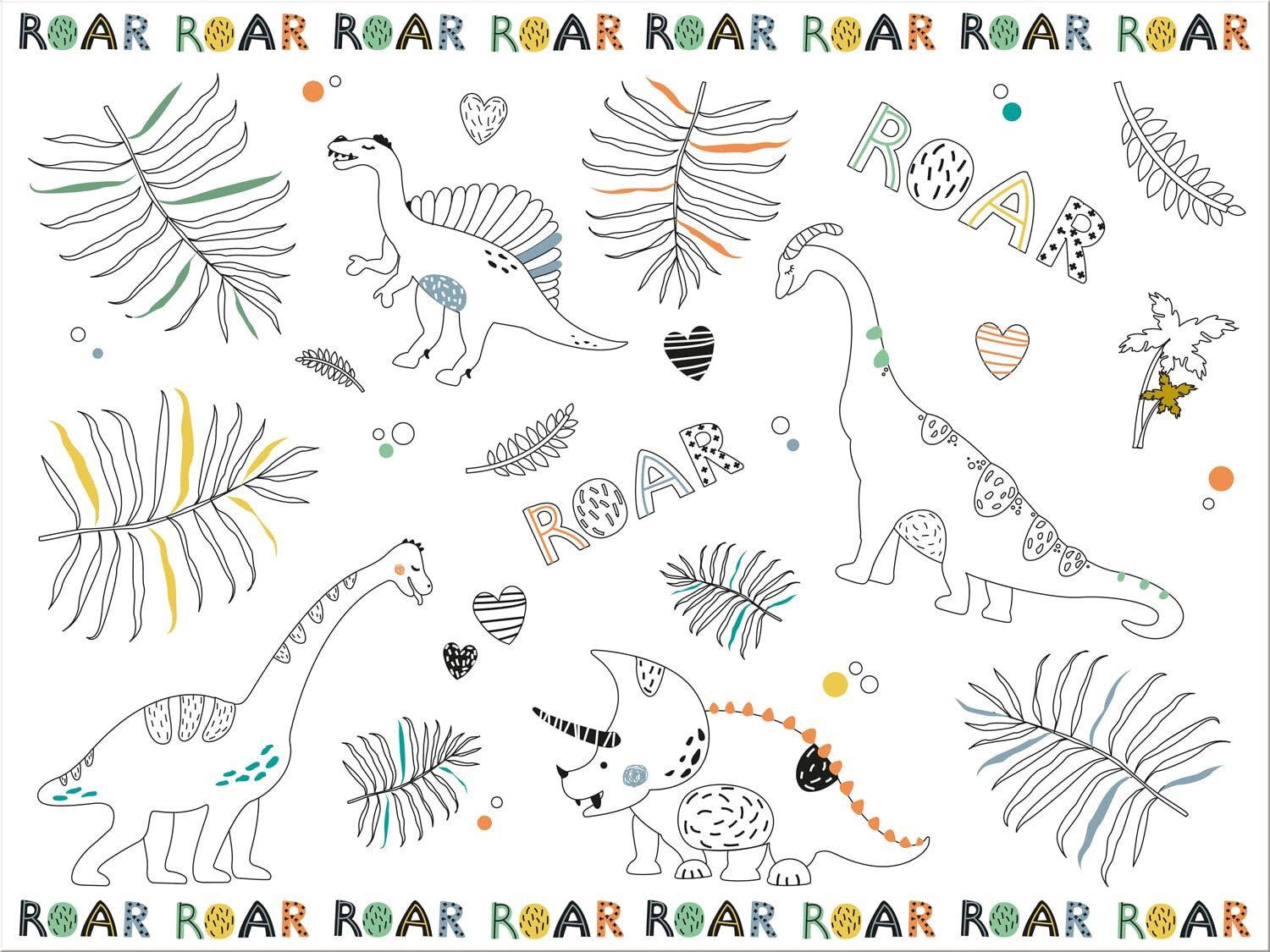 Folat 68338 Tischsets Malvorlagen Dino Roars-6 Stück, Mehrfarben