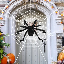 Halloween Spider Haunted House Prop Outdoor Party Garden Decor with 126in Cobweb