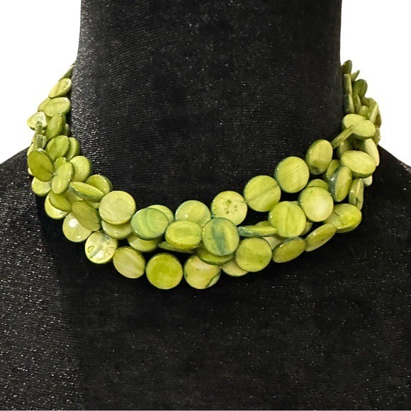 Handmade Multi-Strand Green Shell Disc Statement … - image 1